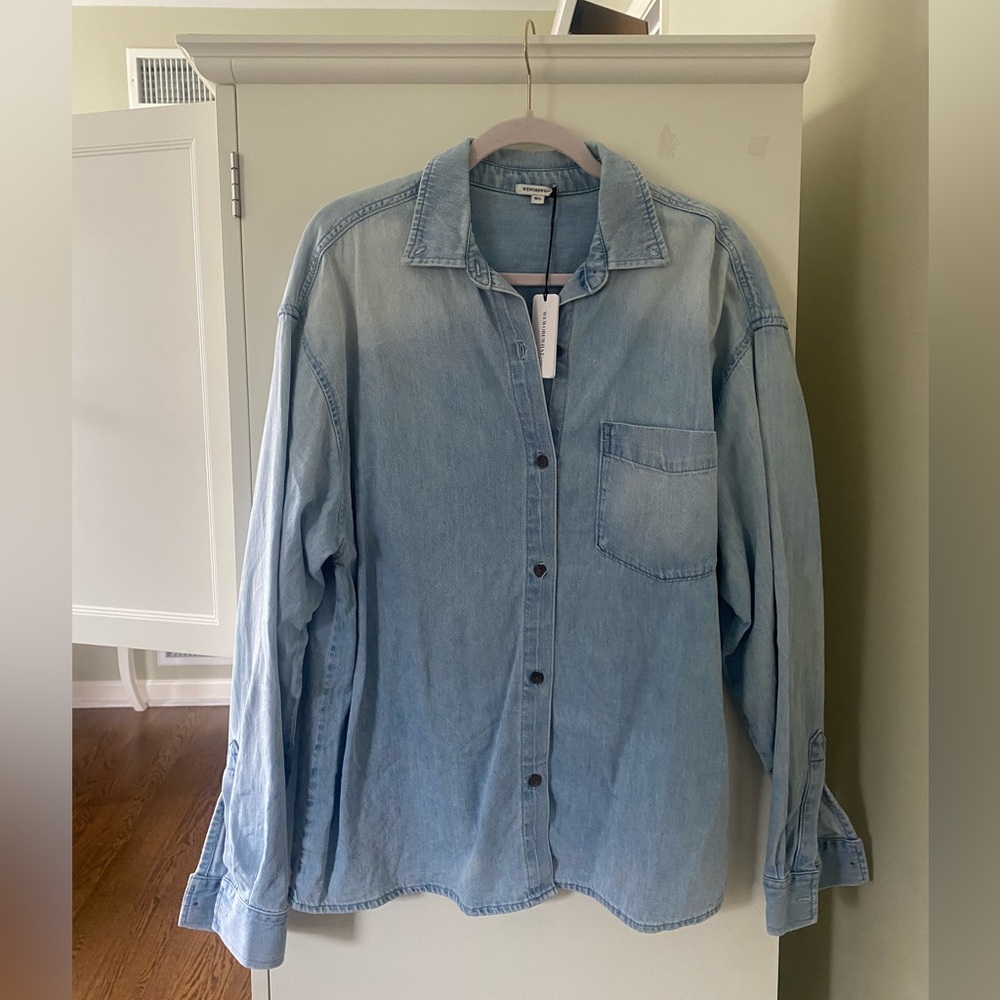 NWT Weworewhat Boyfriend Button-Down Denim Shirt Size: M/L